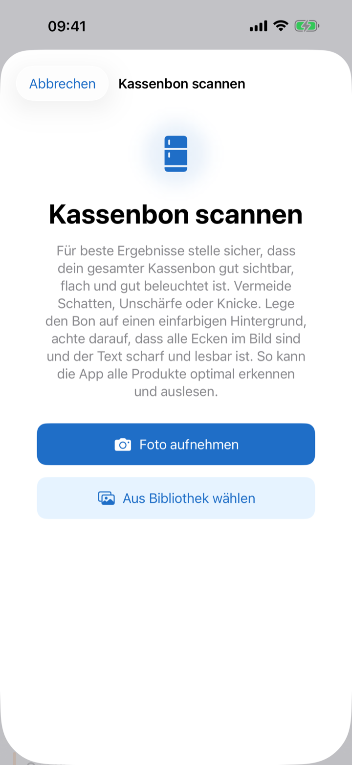 Kassenbon-Scan in FridgeLoop mit erkannten Artikeln