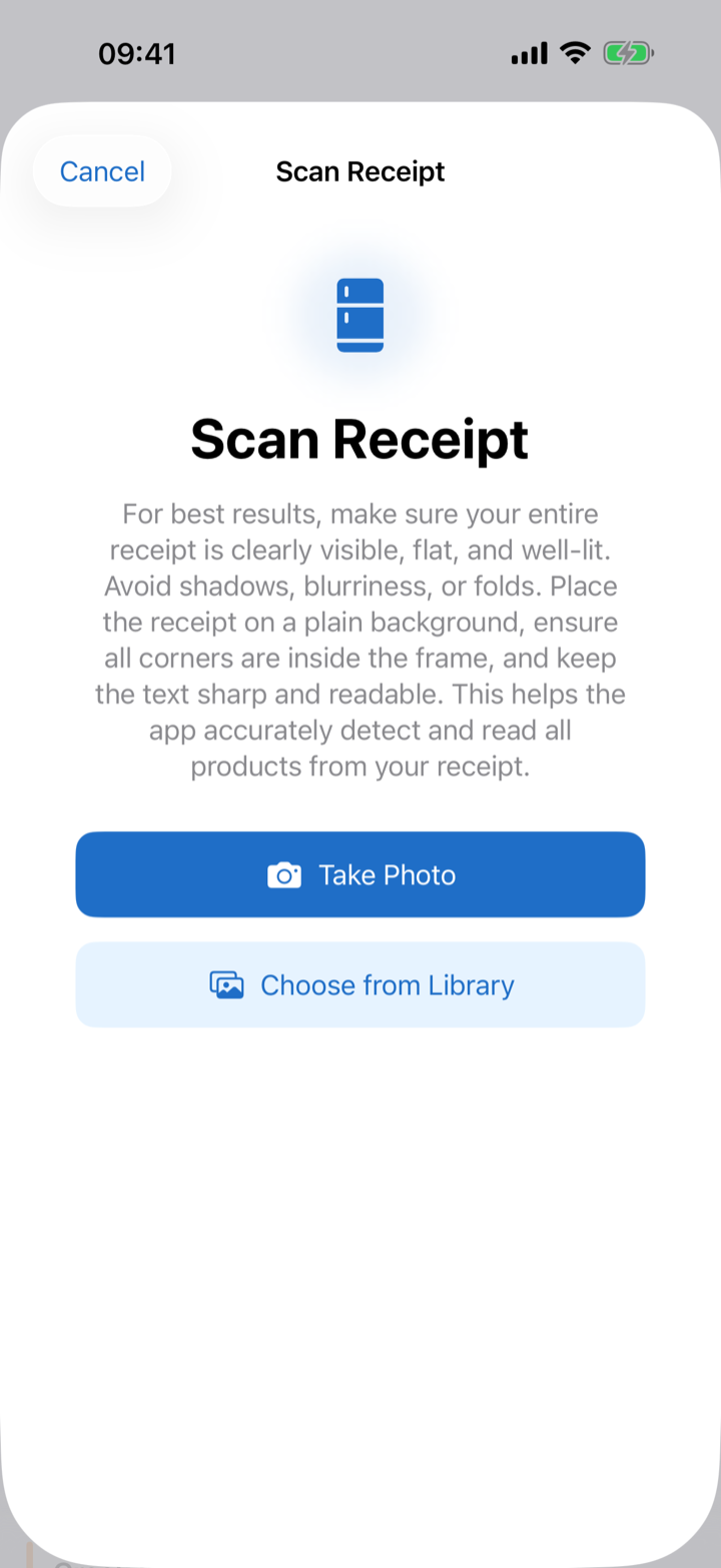 Receipt scan in FridgeLoop with recognised items